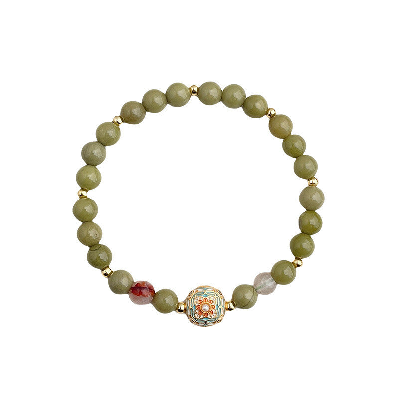 Chinoiserie Green Grapes Beaded Bracelet,Lumivault.