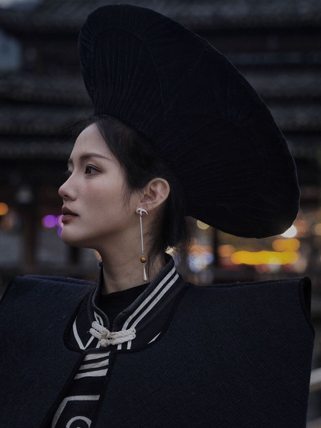Chinoiserie Swallow Lacquer Bead Long Earrings,Lumivault.