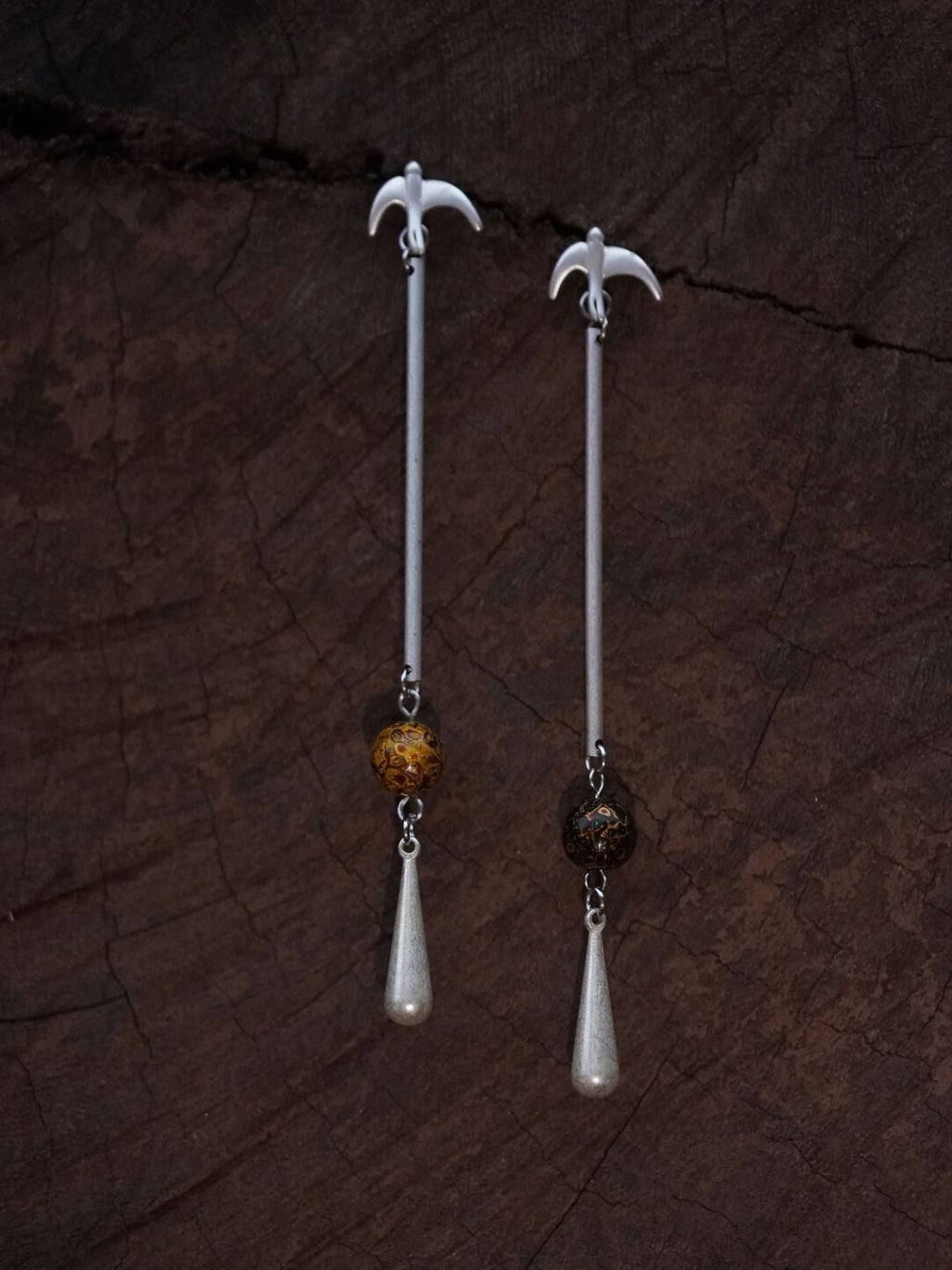 Chinoiserie Swallow Lacquer Bead Long Earrings,Lumivault.