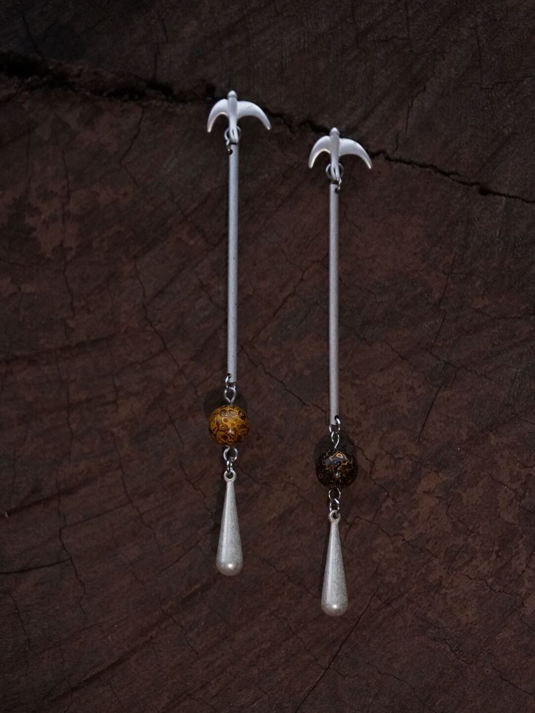 Chinoiserie Swallow Lacquer Bead Long Earrings,Lumivault.