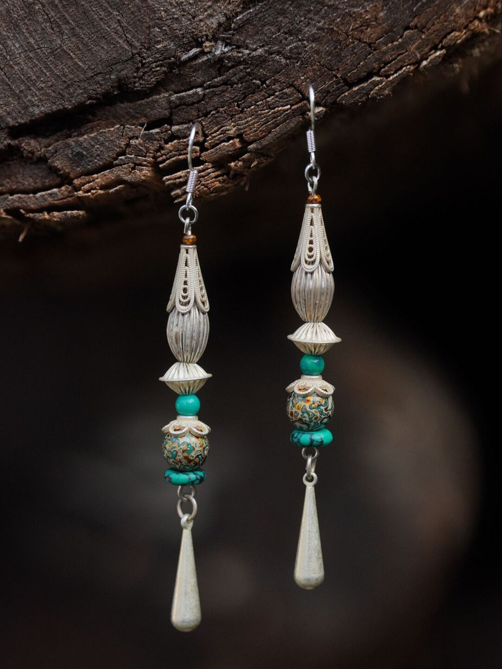 Chinoiserie Lacquer Moon Long Earrings,Lumivault.