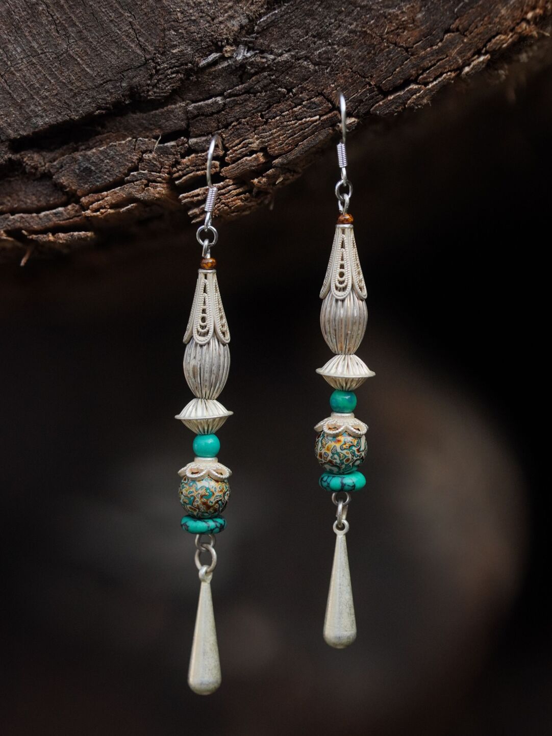 Chinoiserie Lacquer Moon Long Earrings,Lumivault.