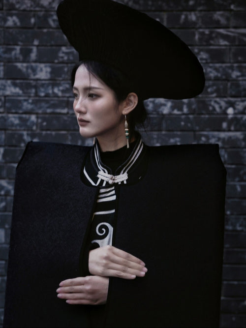 Chinoiserie Lacquer Moon Long Earrings,Lumivault.