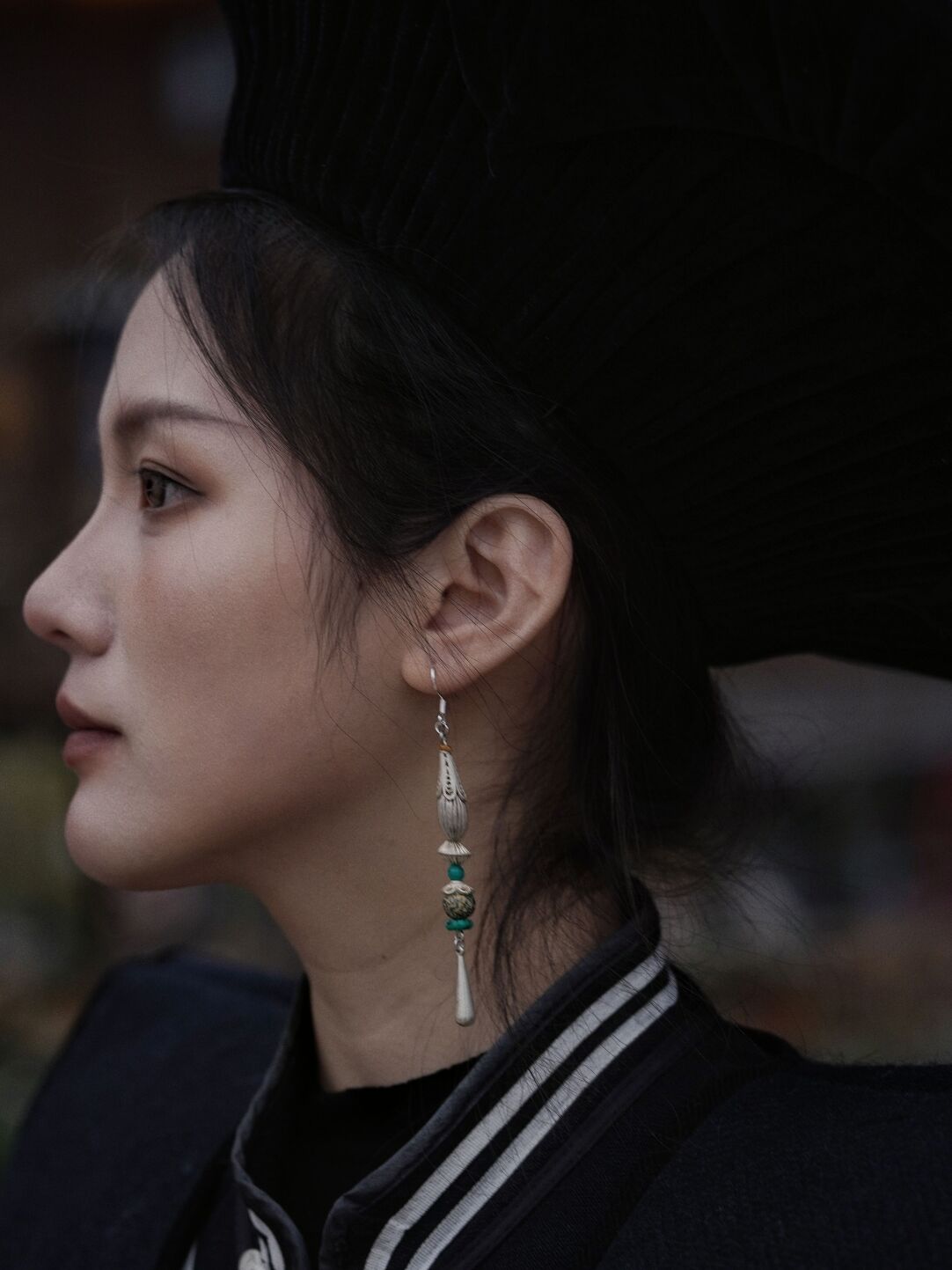 Chinoiserie Lacquer Moon Long Earrings,Lumivault.