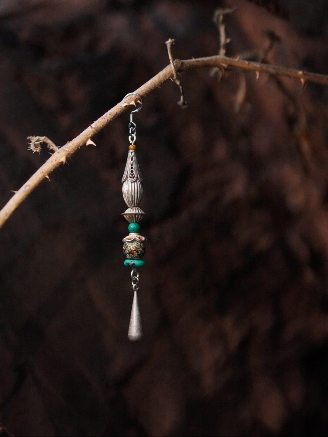 Chinoiserie Lacquer Moon Long Earrings,Lumivault.