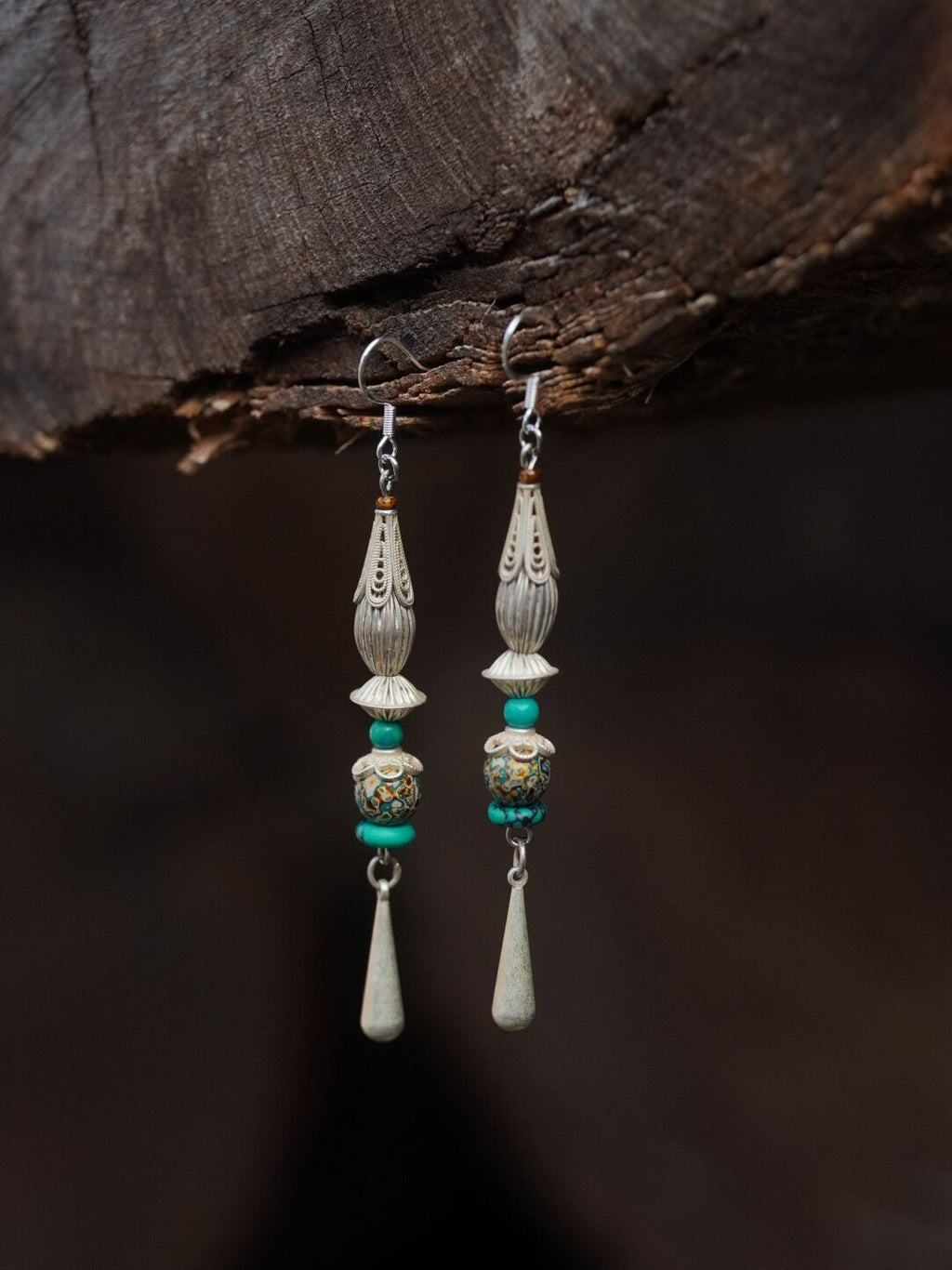 Chinoiserie Lacquer Moon Long Earrings,Lumivault.