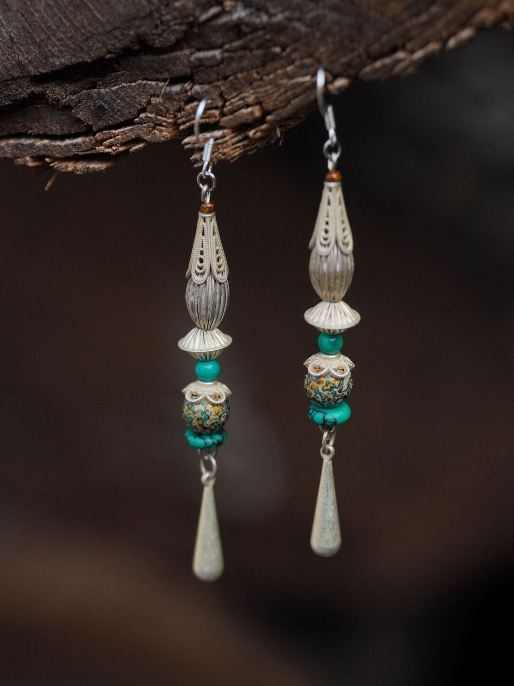 Chinoiserie Lacquer Moon Long Earrings,Lumivault.