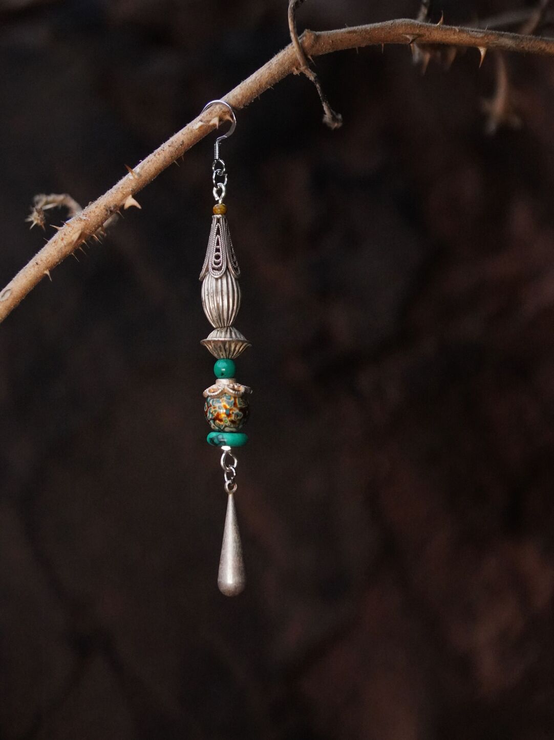 Chinoiserie Lacquer Moon Long Earrings,Lumivault.
