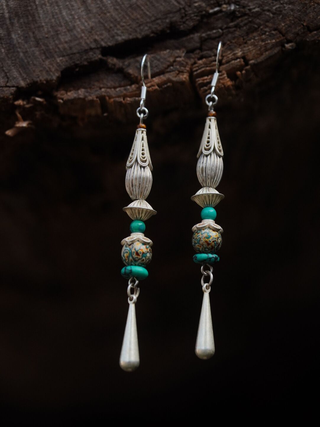 Chinoiserie Lacquer Moon Long Earrings,Lumivault.