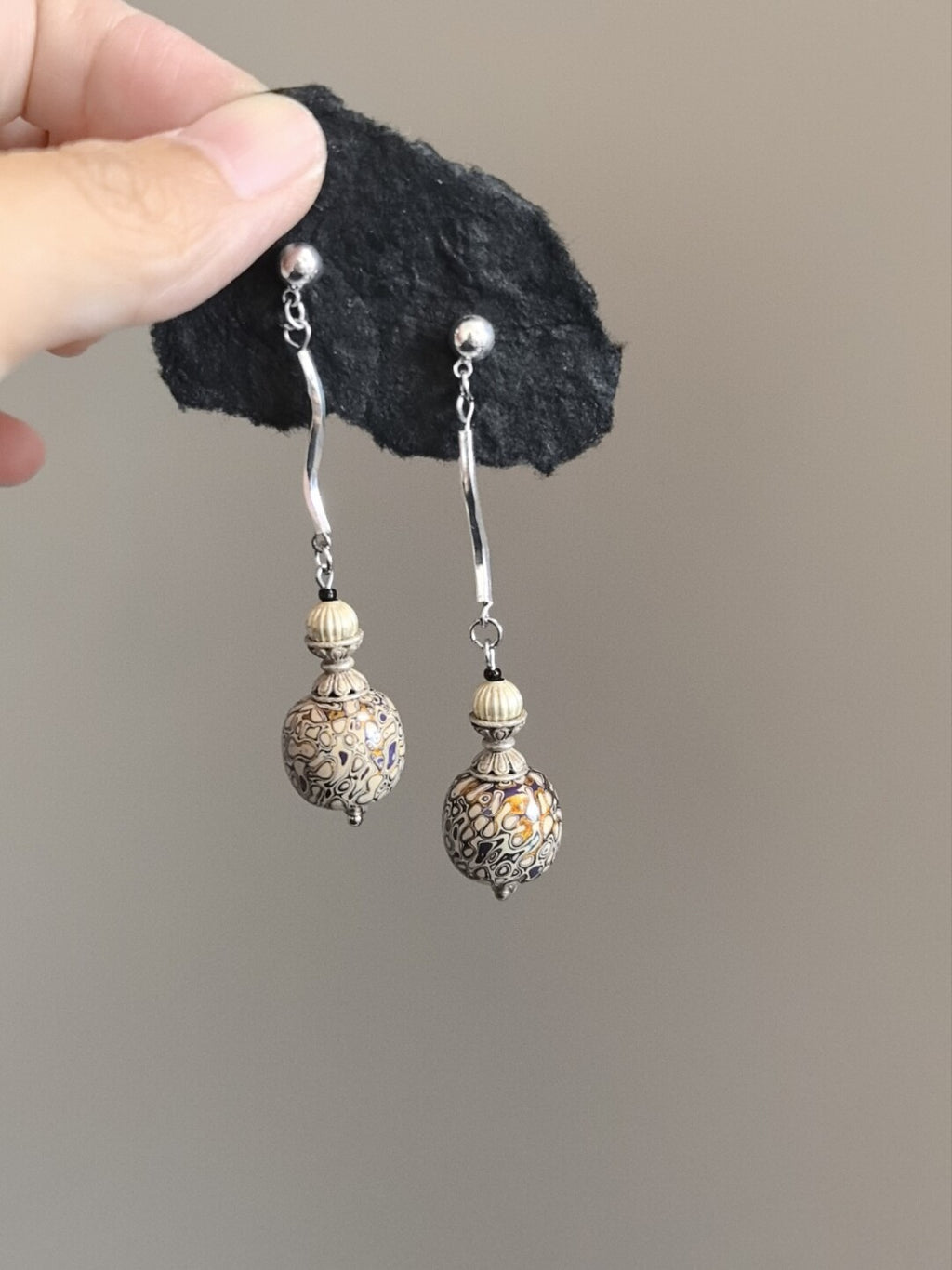 Chinoiserie Lacquer Purple Spring Earrings,Lumivault.