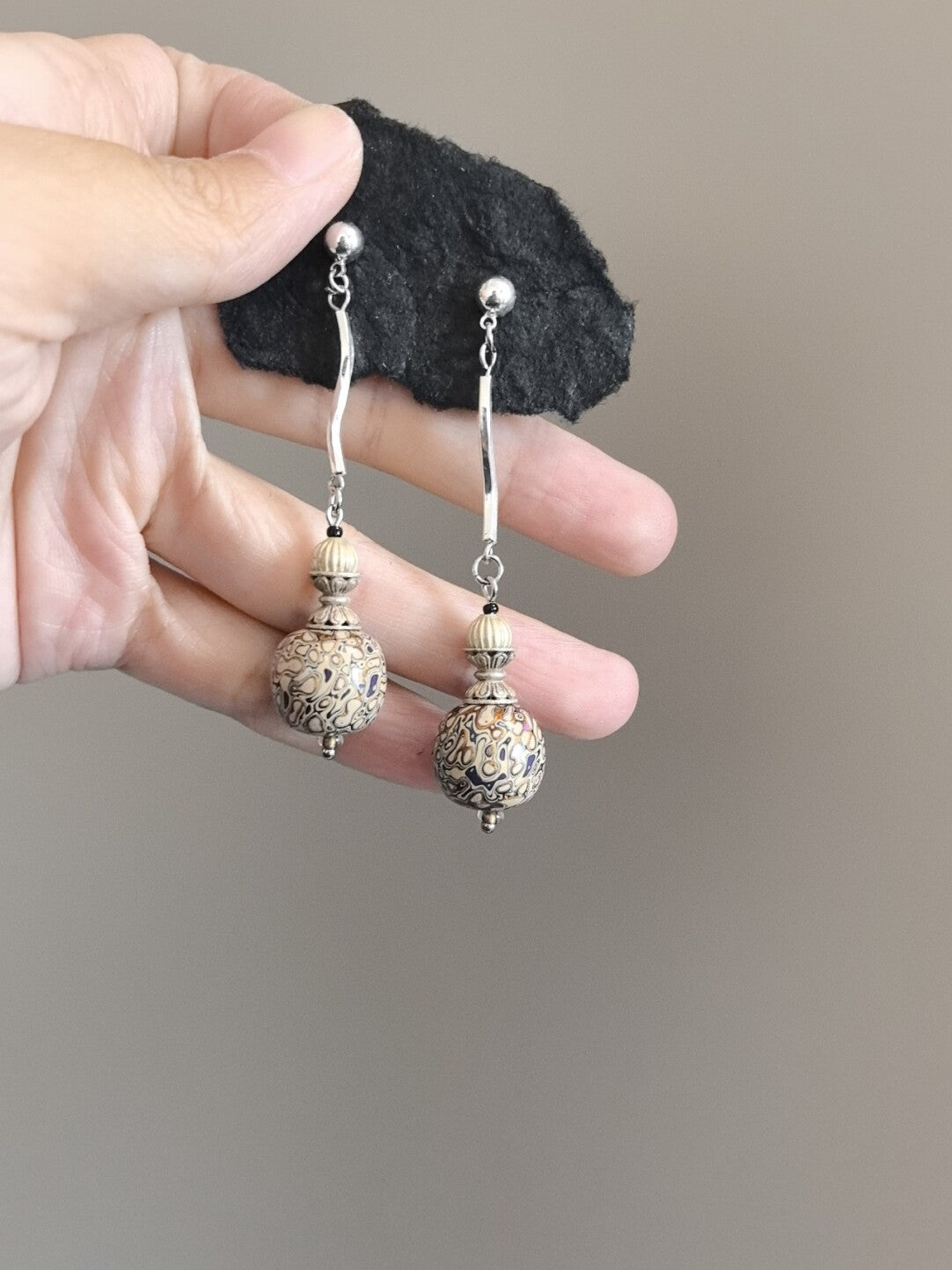Chinoiserie Lacquer Purple Spring Earrings,Lumivault.