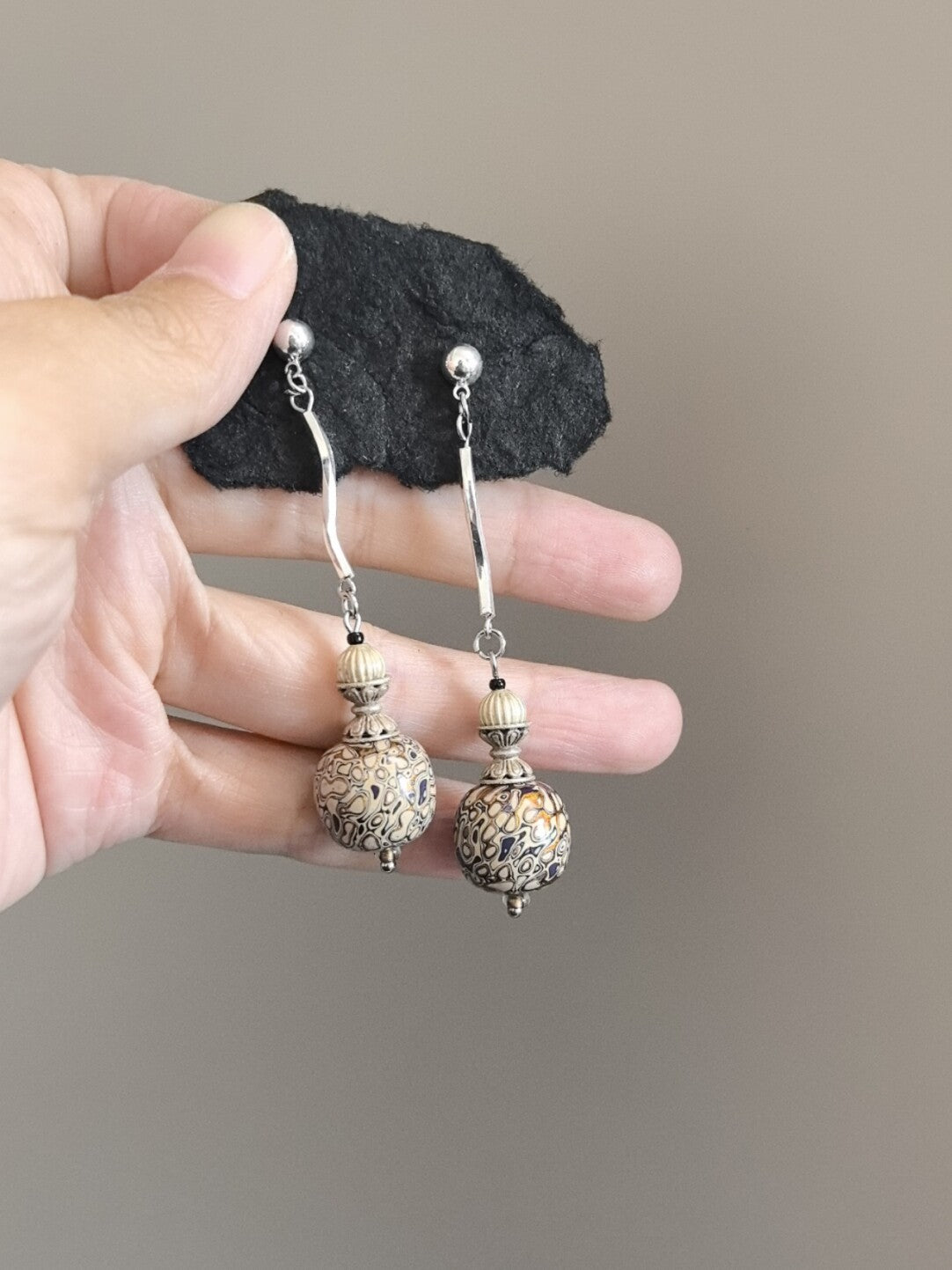 Chinoiserie Lacquer Purple Spring Earrings,Lumivault.