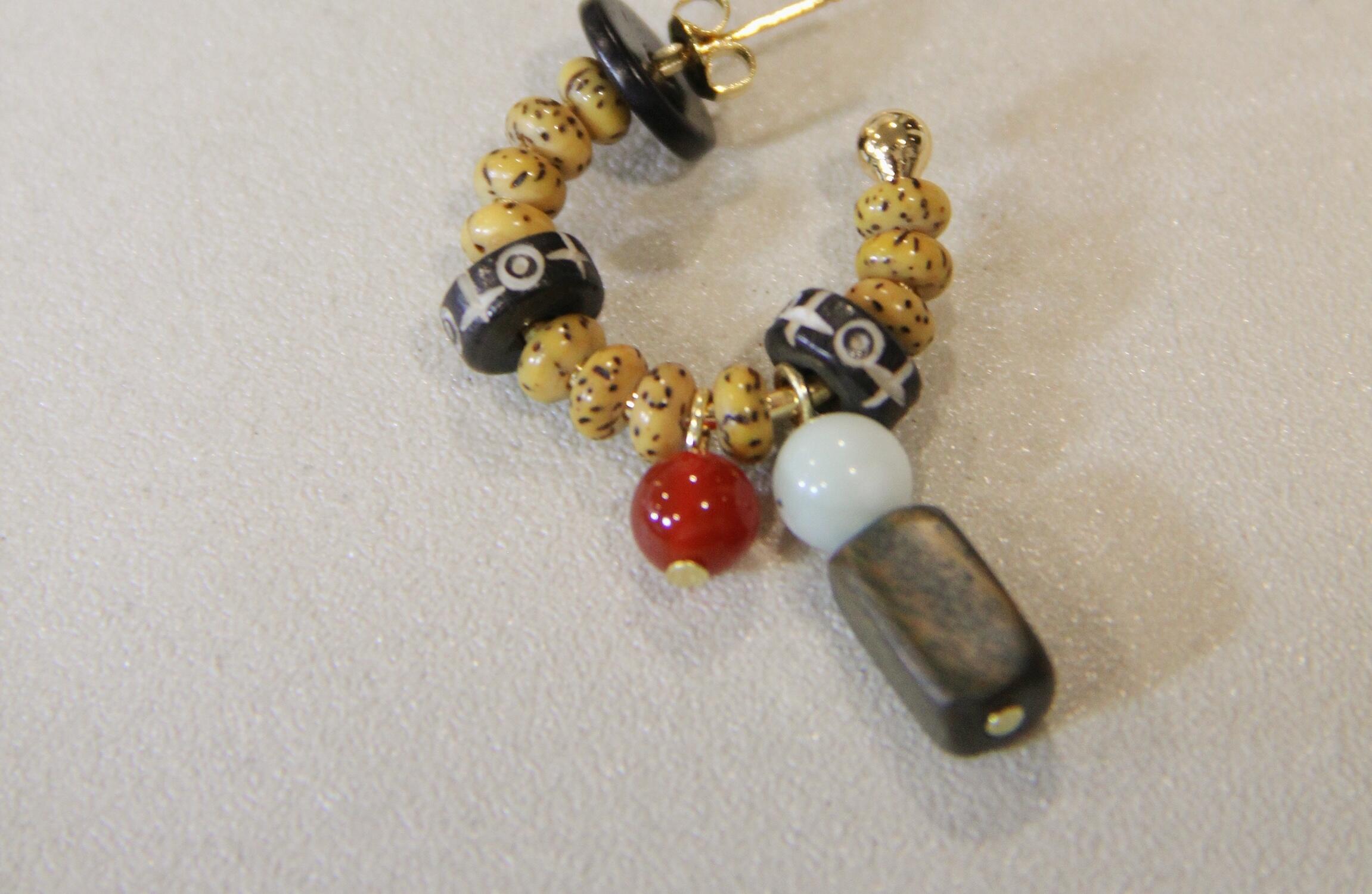 Chinoiserie Mountain Sandalwood Agate Earrings,Lumivault.