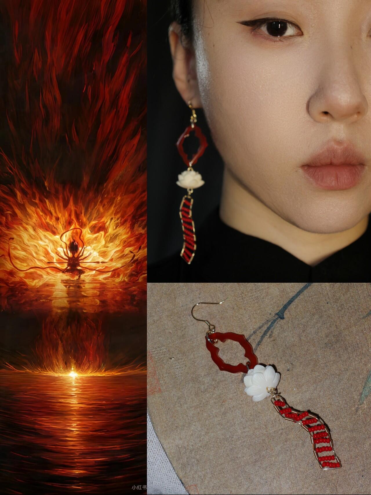 Chinoiserie Nezha Lotus Earrings,Lumivault.