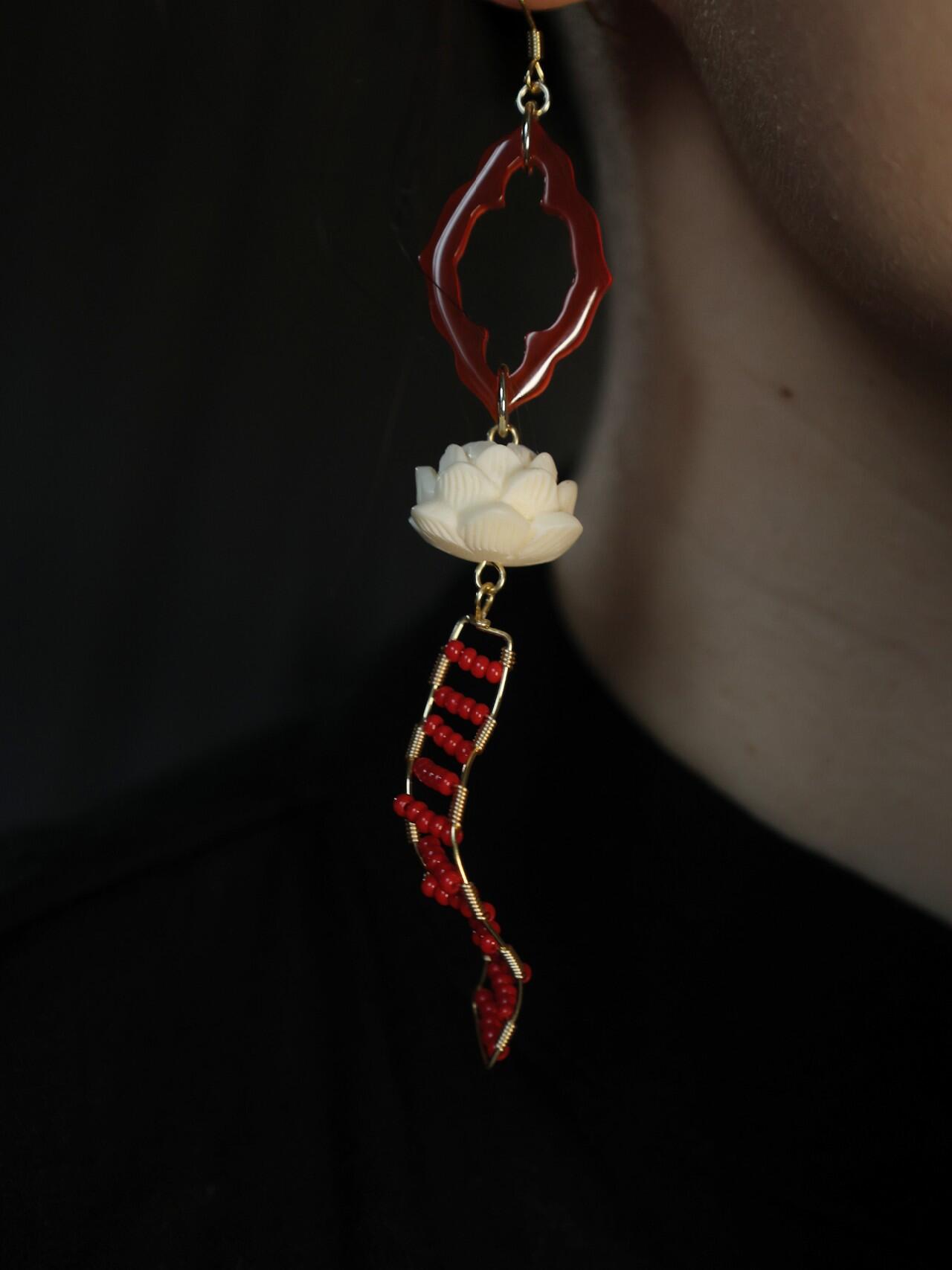 Chinoiserie Nezha Lotus Earrings,Lumivault.
