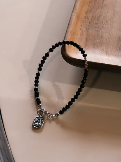 Chinoiserie Peace Talisman Black Onyx Beaded Bracelet - Lumivault