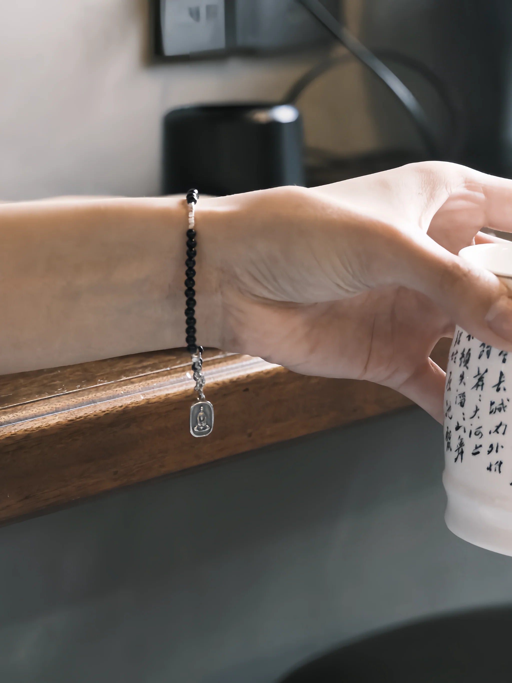 Chinoiserie Peace Talisman Black Onyx Beaded Bracelet,Lumivault.