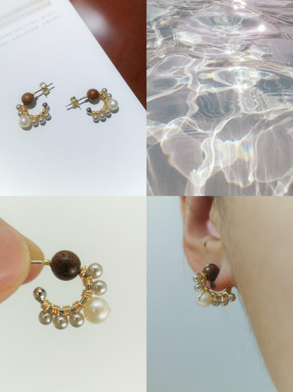 Chinoiserie Pearl Sandalwood Small Earrings - Lumivault
