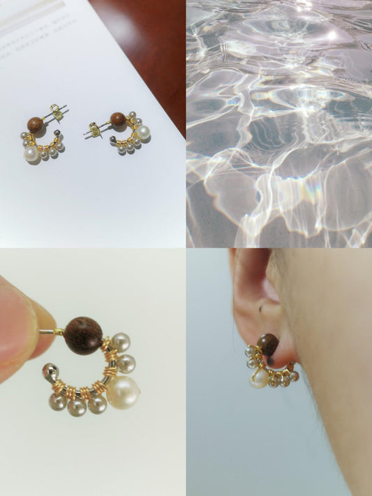 Chinoiserie Pearl Sandalwood Small Earrings - Lumivault