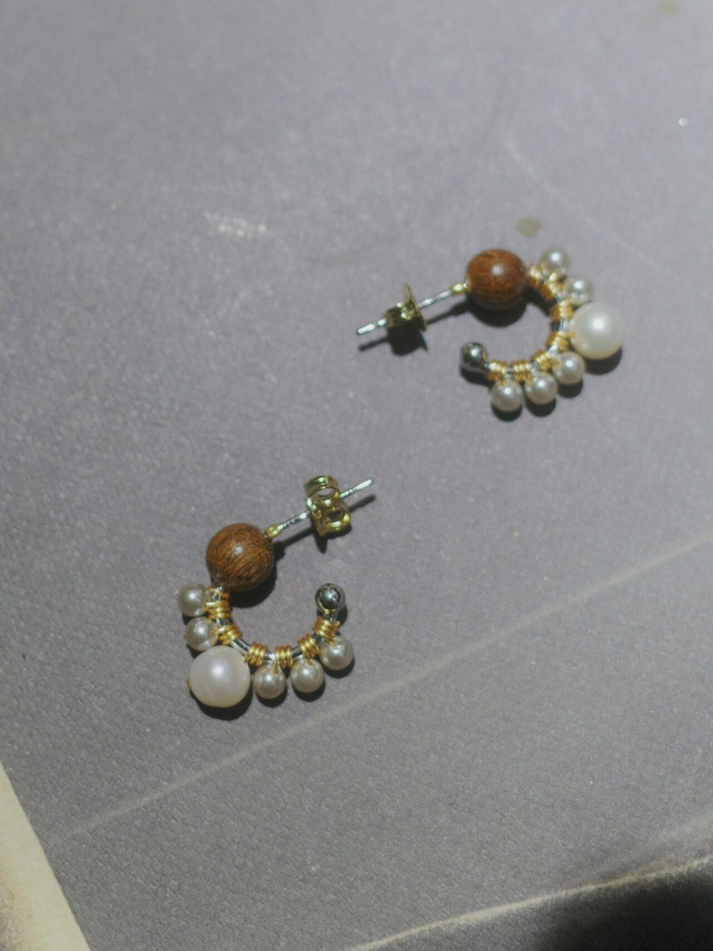 Chinoiserie Pearl Sandalwood Small Earrings,Lumivault.