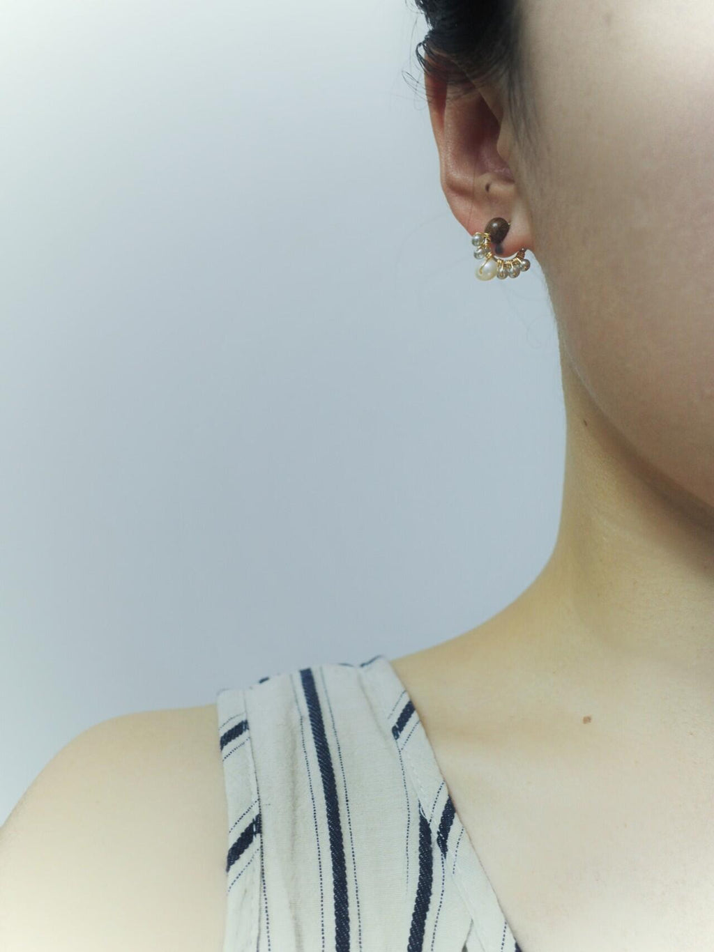 Chinoiserie Pearl Sandalwood Small Earrings,Lumivault.