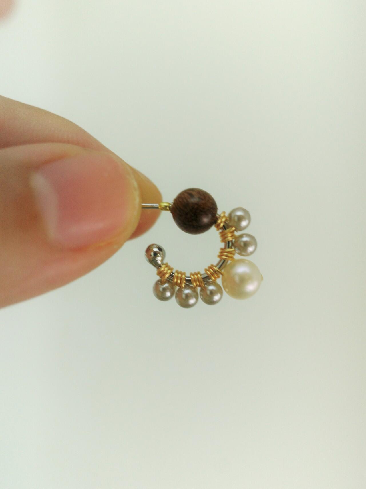 Chinoiserie Pearl Sandalwood Small Earrings,Lumivault.