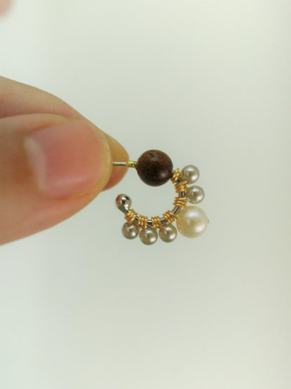 Chinoiserie Pearl Sandalwood Small Earrings - Lumivault