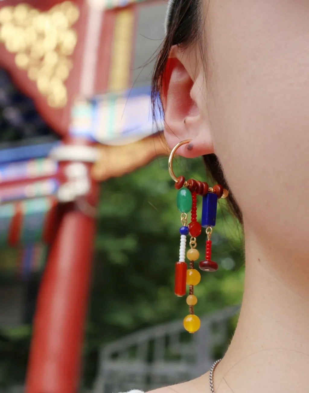 Chinoiserie Qingchuan Pavilion Tassel Earrings,Lumivault.