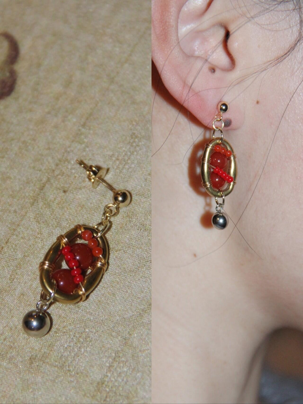 Chinoiserie Red Agate Lantern Earrings,Lumivault.