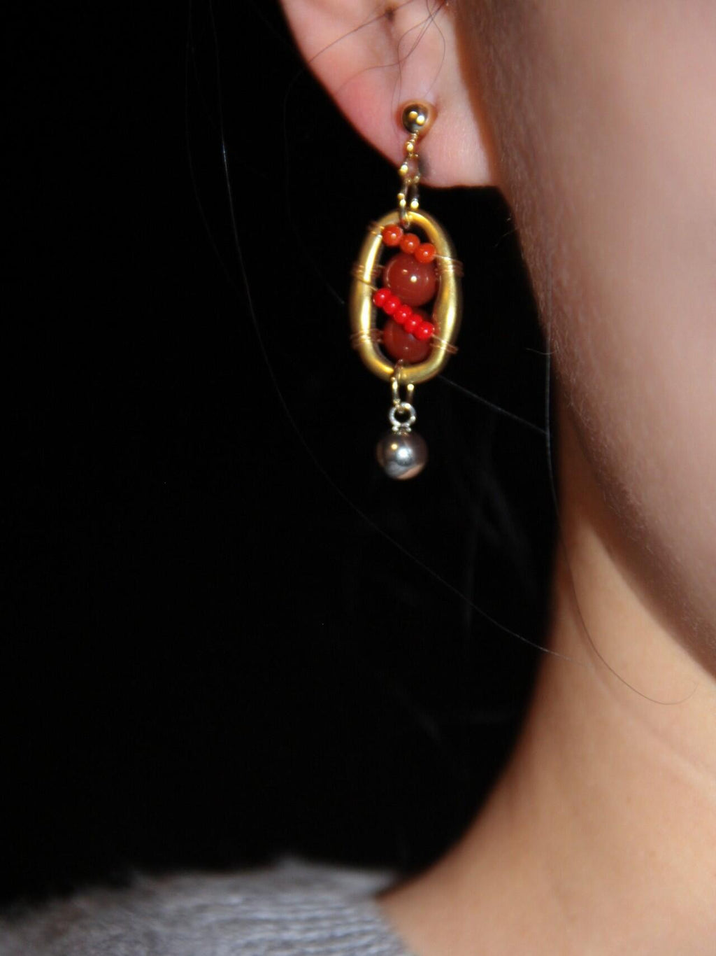 Chinoiserie Red Agate Lantern Earrings,Lumivault.