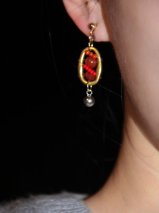 Chinoiserie Red Agate Lantern Earrings - Lumivault