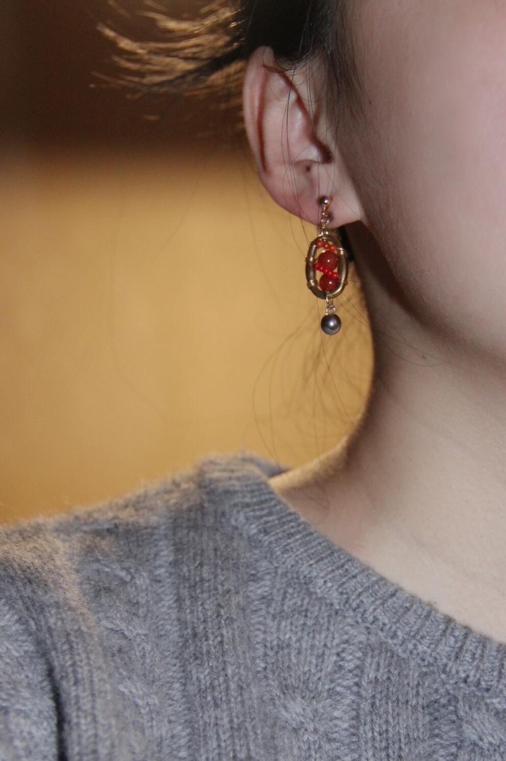Chinoiserie Red Agate Lantern Earrings,Lumivault.