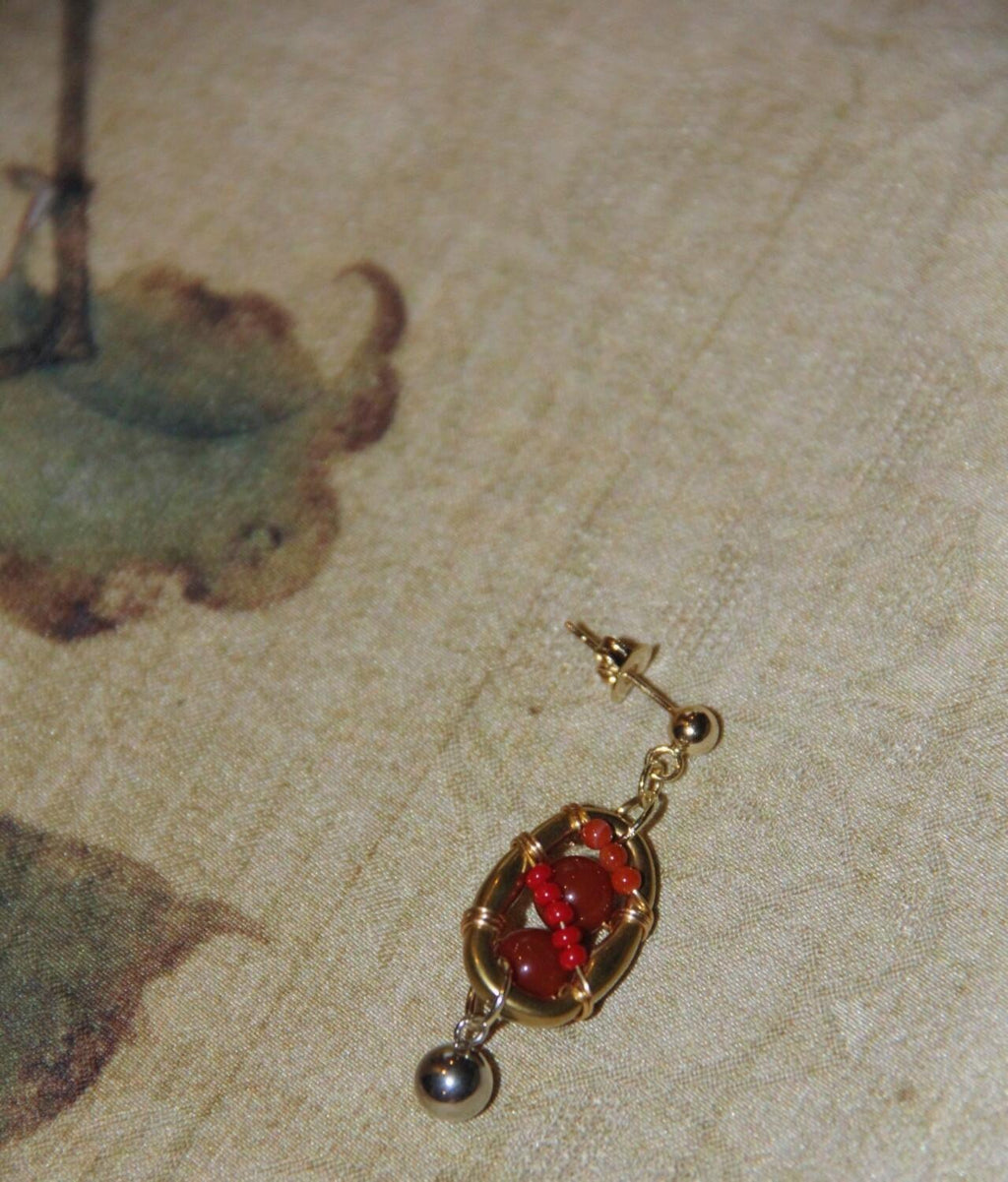Chinoiserie Red Agate Lantern Earrings,Lumivault.