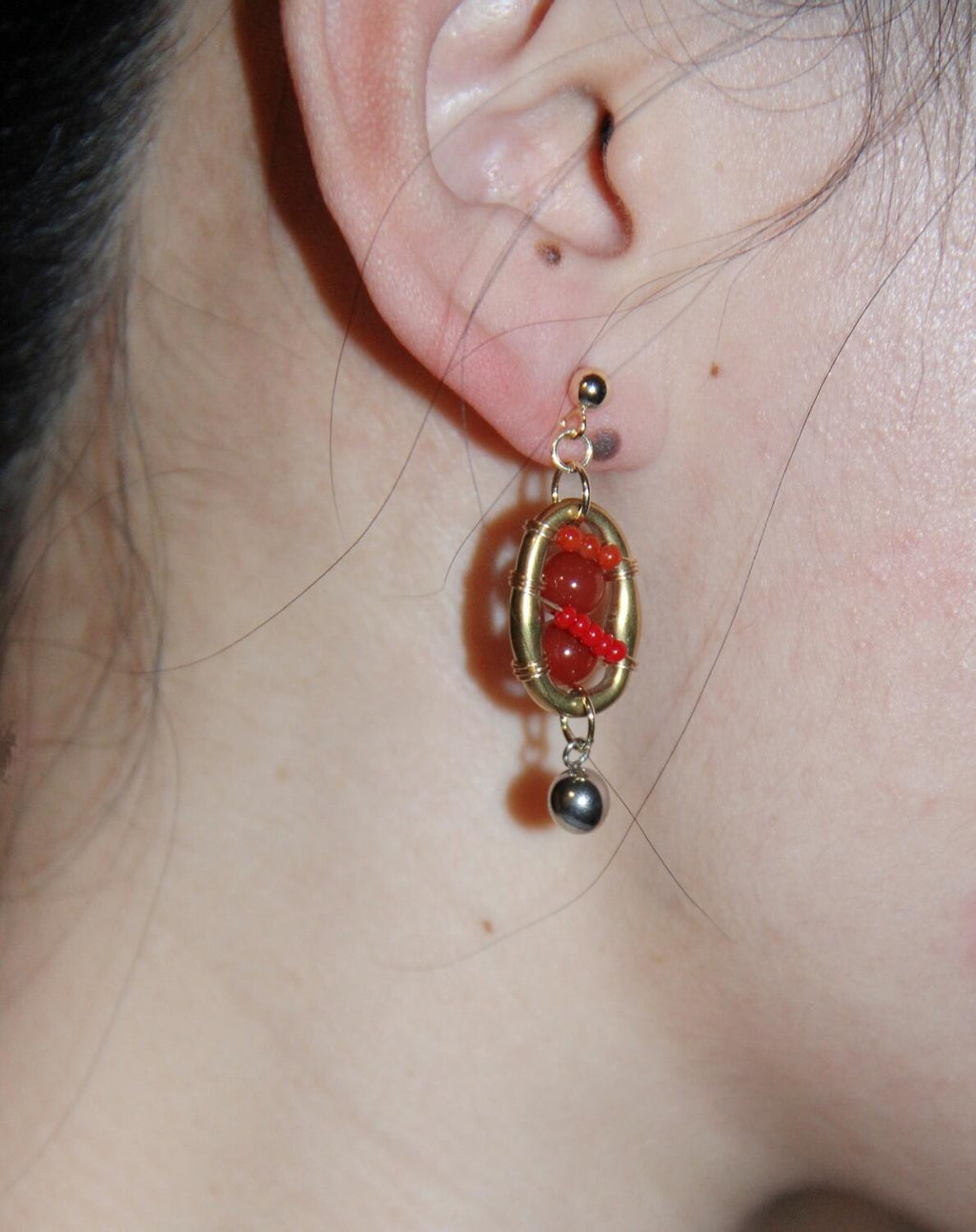 Chinoiserie Red Agate Lantern Earrings,Lumivault.