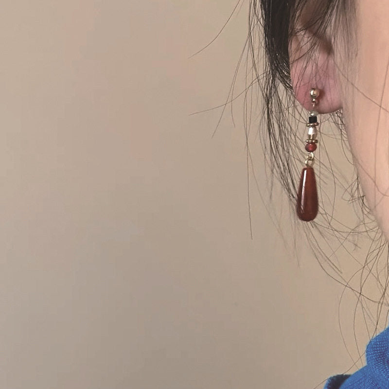 Chinoiserie Red Teardrop Earrings,Lumivault.