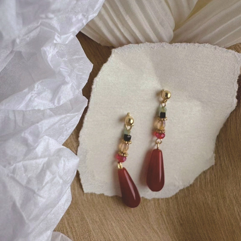 Chinoiserie Red Teardrop Earrings,Lumivault.