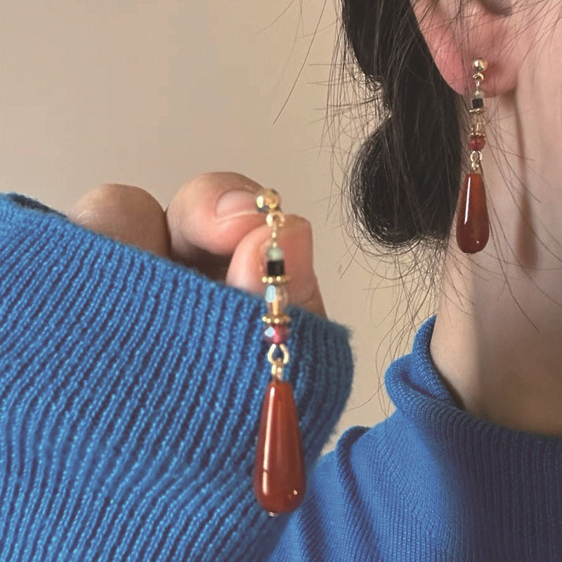Chinoiserie Red Teardrop Earrings,Lumivault.