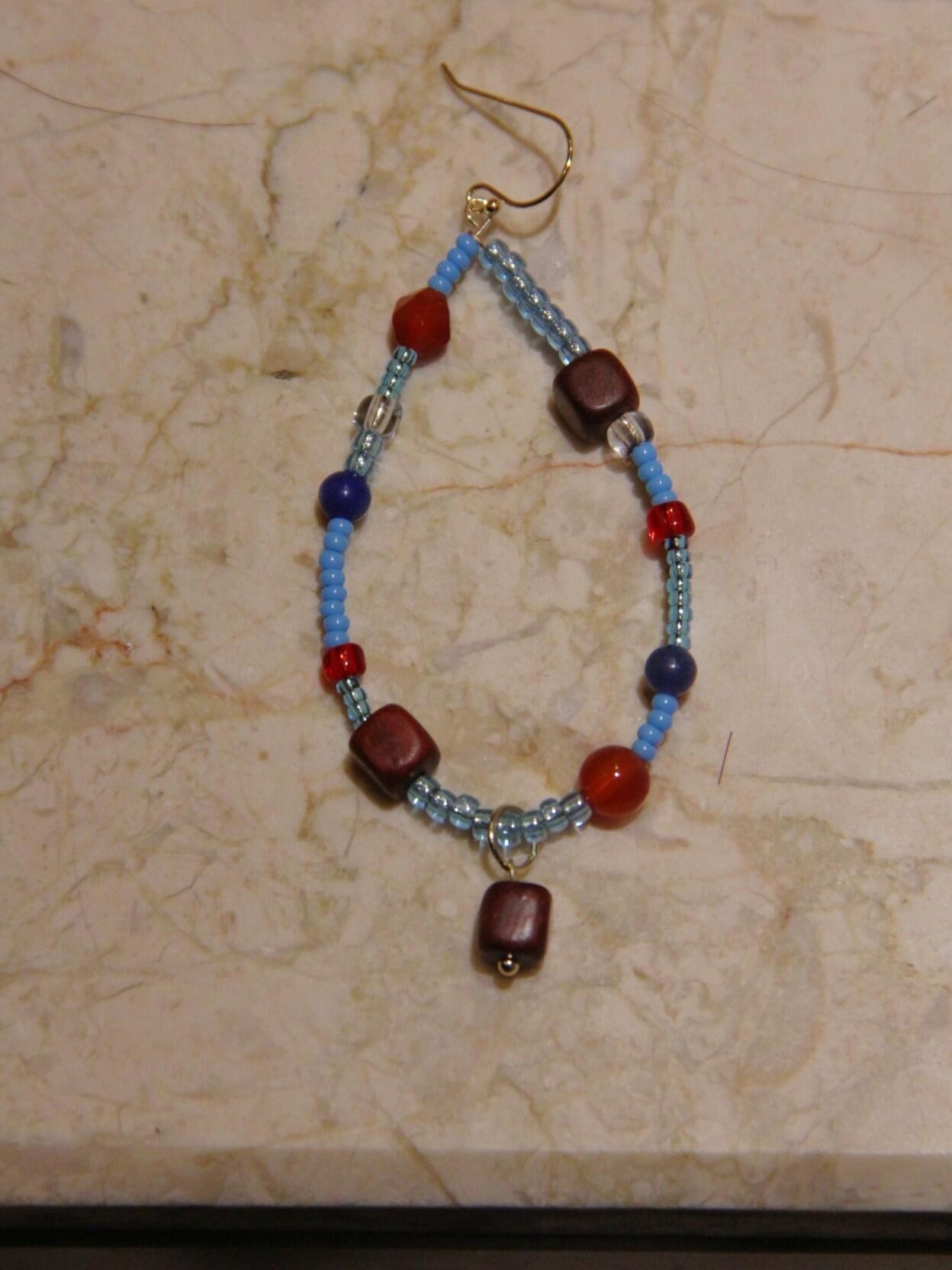 Chinoiserie Red & Blue Teardrop Shaped Earrings,Lumivault.
