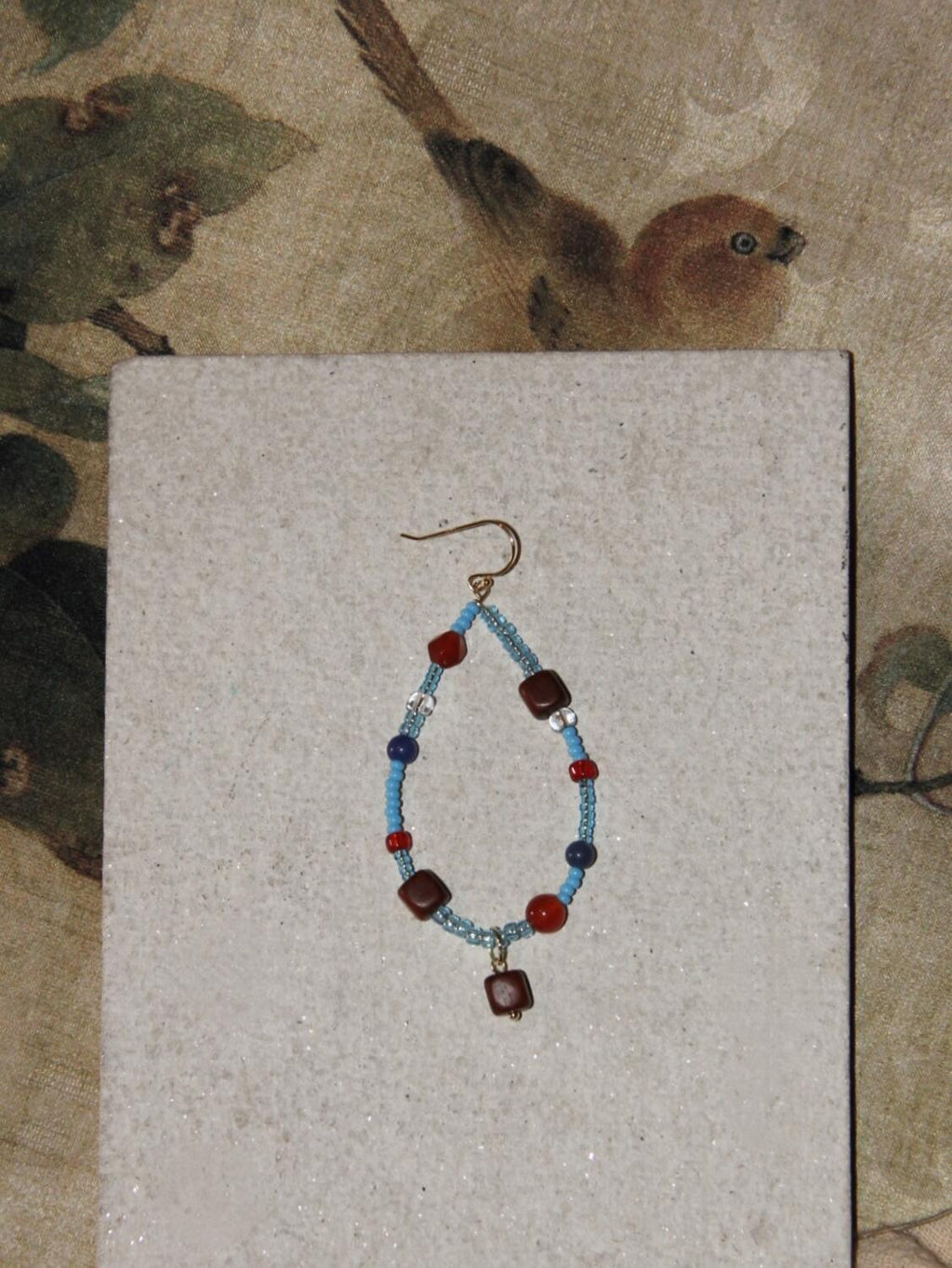 Chinoiserie Red & Blue Teardrop Shaped Earrings,Lumivault.