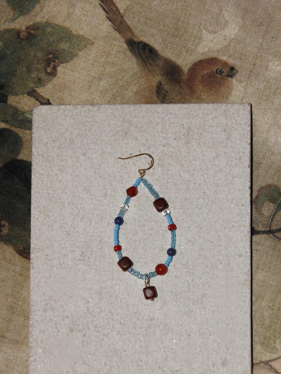 Chinoiserie Red & Blue Teardrop Shaped Earrings,Lumivault.