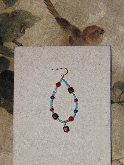 Chinoiserie Red & Blue Teardrop Shaped Earrings - Lumivault