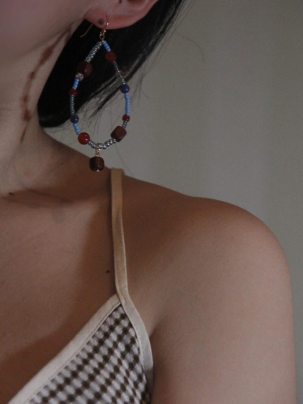 Chinoiserie Red & Blue Teardrop Shaped Earrings,Lumivault.
