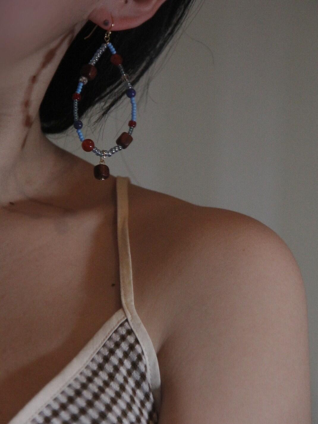 Chinoiserie Red & Blue Teardrop Shaped Earrings,Lumivault.