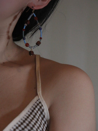 Chinoiserie Red & Blue Teardrop Shaped Earrings - Lumivault