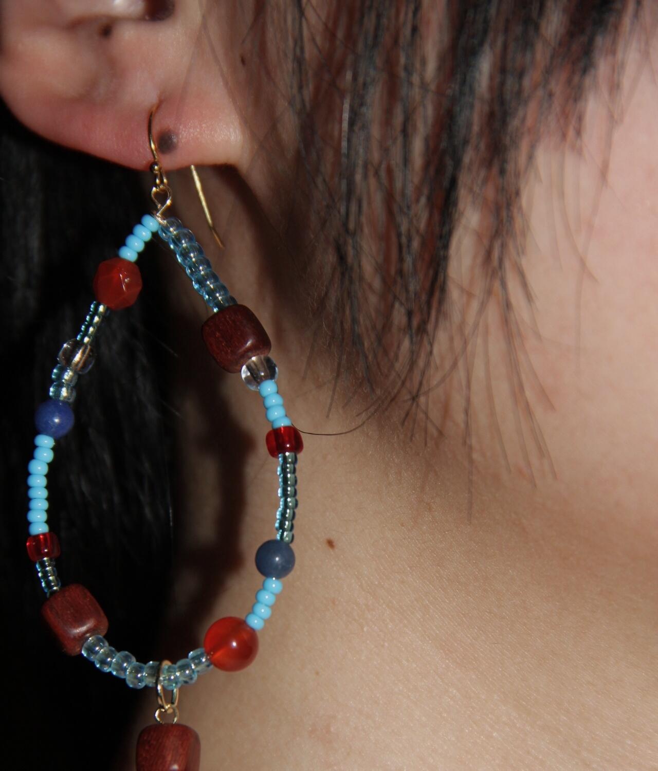 Chinoiserie Red & Blue Teardrop Shaped Earrings,Lumivault.