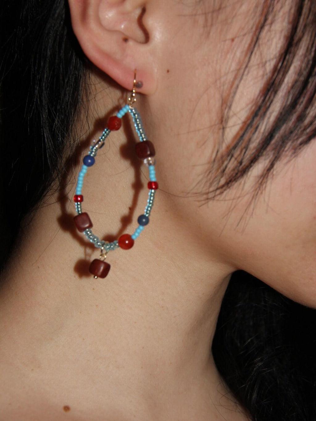 Chinoiserie Red & Blue Teardrop Shaped Earrings,Lumivault.