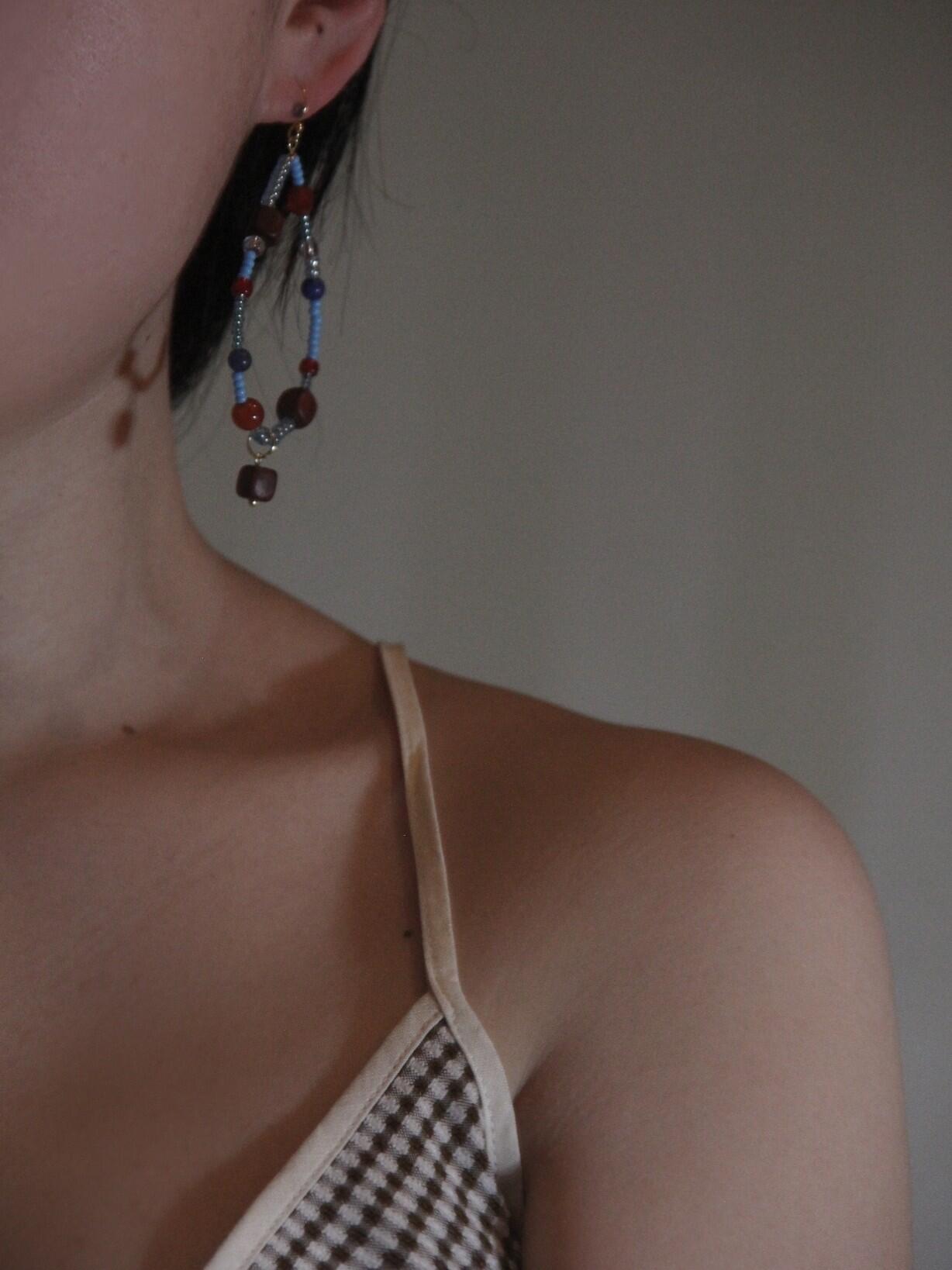Chinoiserie Red & Blue Teardrop Shaped Earrings,Lumivault.