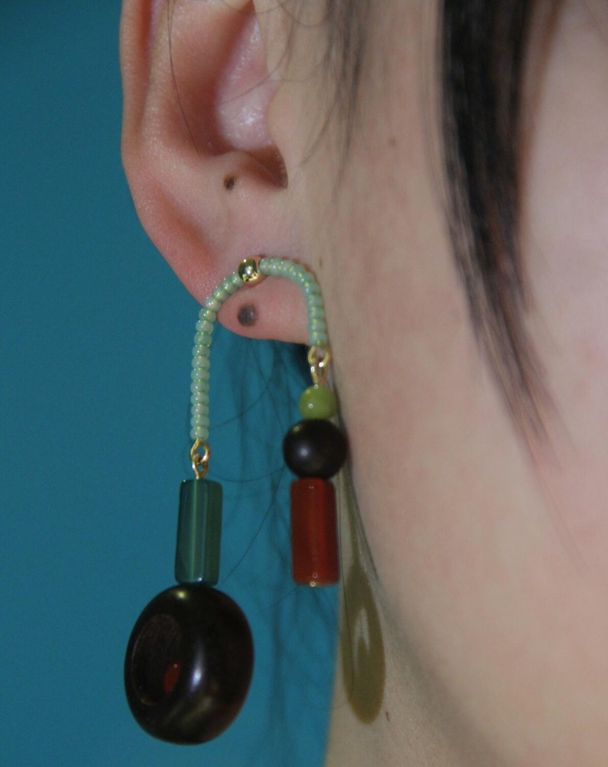 Chinoiserie Red & Green Asymmetrical Earrings,Lumivault.