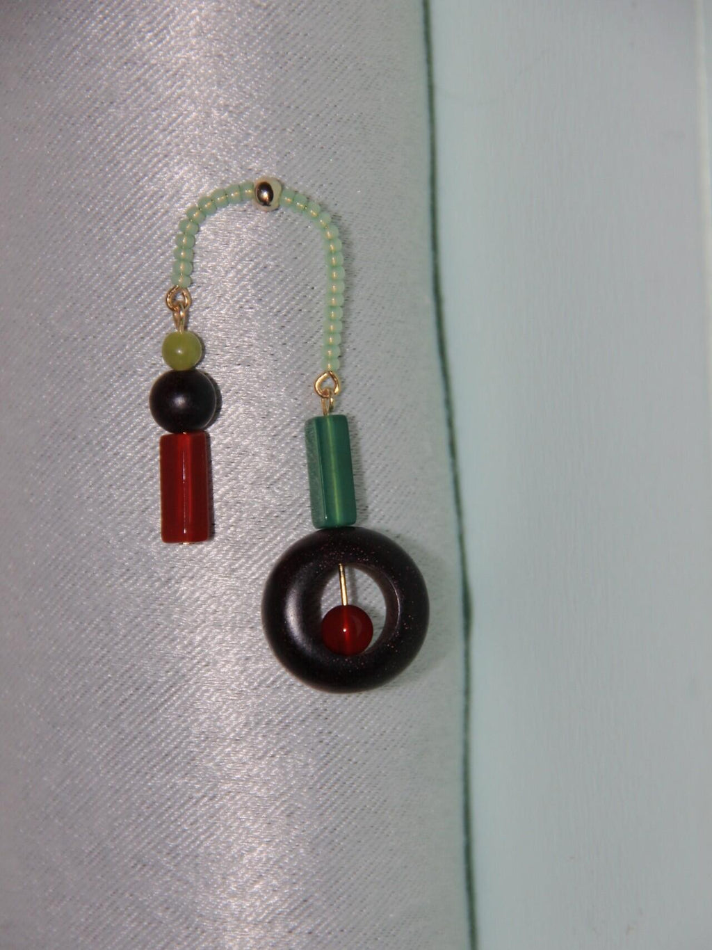 Chinoiserie Red & Green Asymmetrical Earrings,Lumivault.