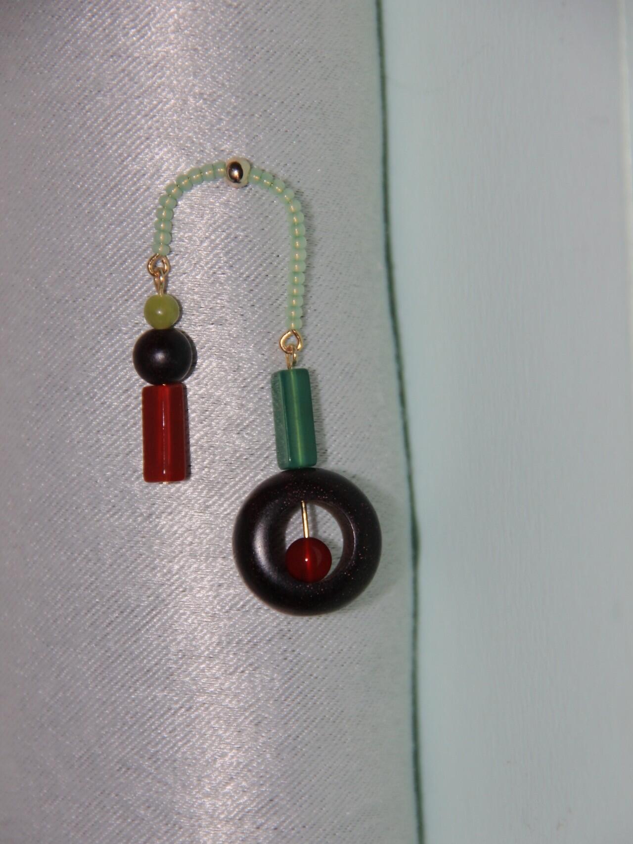 Chinoiserie Red & Green Asymmetrical Earrings,Lumivault.